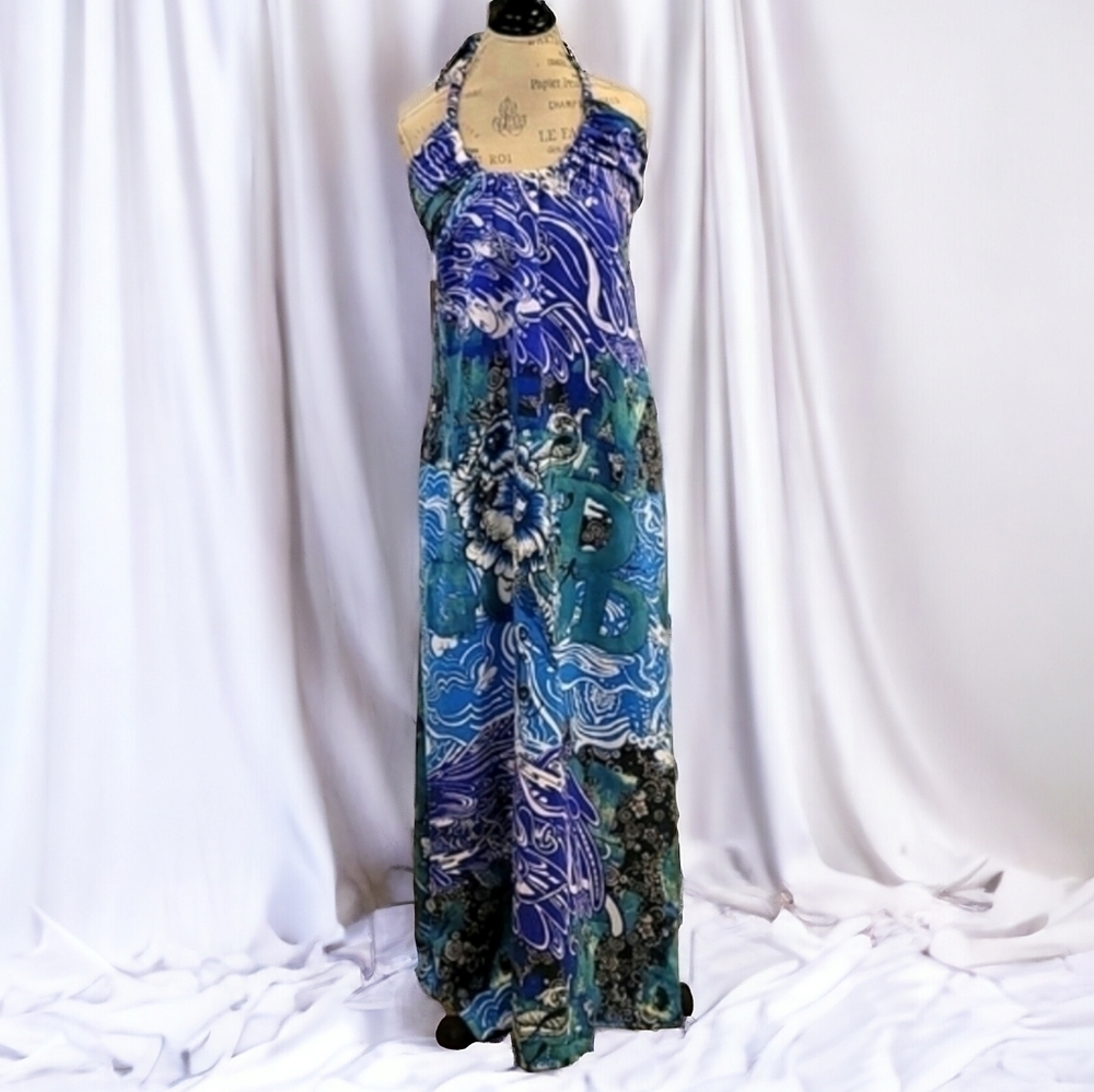 Desigual Halter Blues And Greens Maxi Dress - Size 44 (XL)